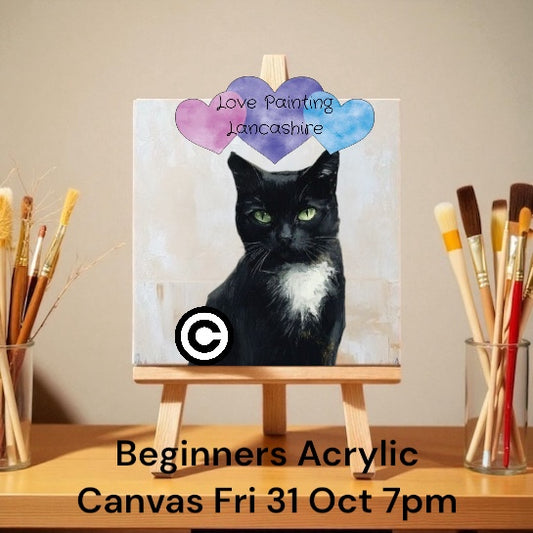 Black Cat, Acrylic on Canvas Workshop 31/11/25 Fri 31 Nov 7pm Garstang Arts Centre