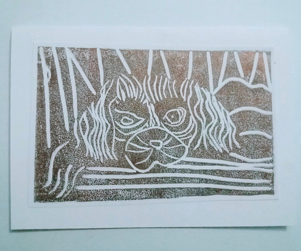 Lino cut Penny the dog