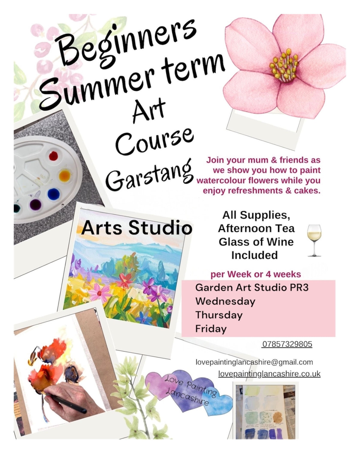 Summer Term Total Beginners Art Course/ workshop - watercolours Tuesday, Wednesday, Thursday, Friday, Saturday