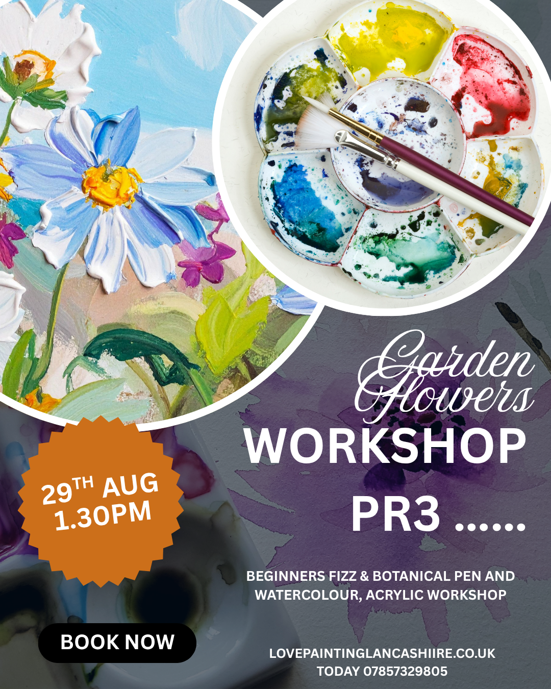 Fizz & Garden Flowers Watercolour, pen, acrylic Workshops PR3 Beginners